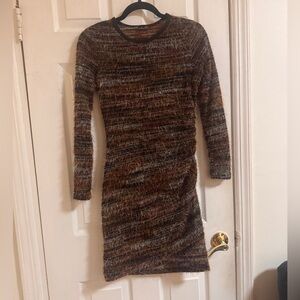 Elegant Brown Knit Long Sleeve Dress